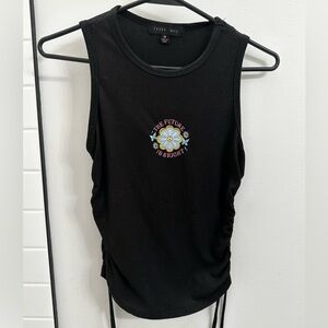 Faded Rose Black Tank Top with Embroidered Design